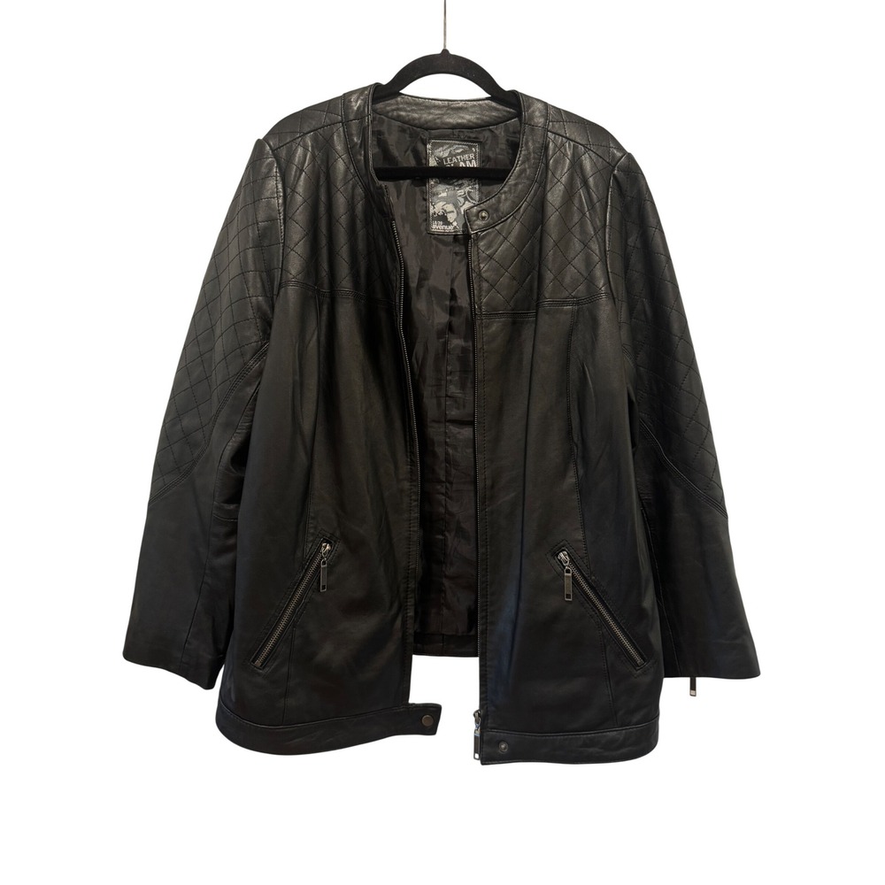 Avenue Leather Glam Jacket Womens 18/20 Black Excellent Quilted Moto Zip Front